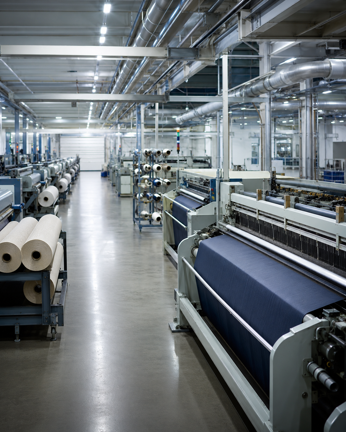 Indústria têxtil com máquinas de produção